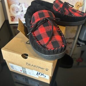 BearPaw Men’s Checkered Slippers - Red and Black